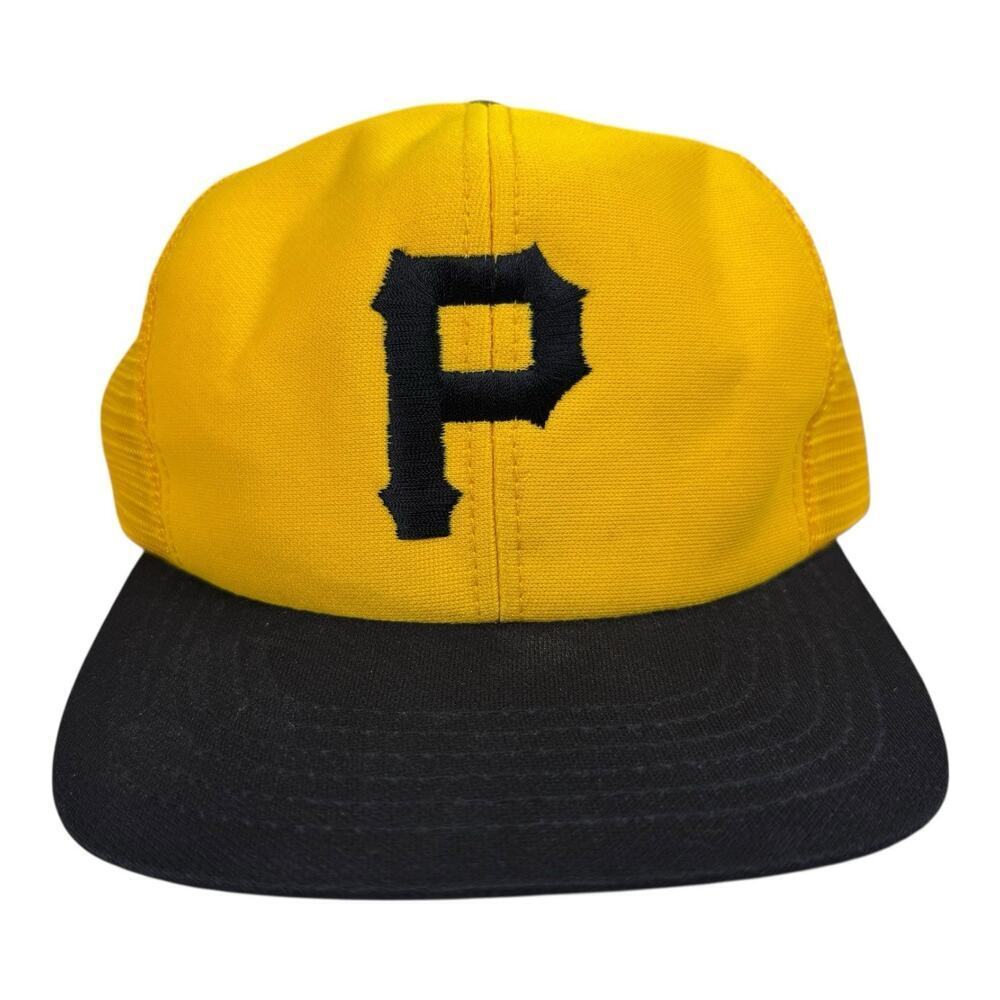Vintage 80’s 90’s Pittsburgh Pirates Snapback Trucker Hat Cap MLB U.I.I. Yellow - Picture 2 of 11